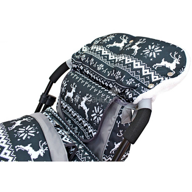 Санки-коляска SNOW GALAXY LUXE на больших мягких колесах сумка муфта Полярная ночь Олени Черные 9