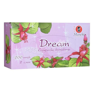 Салфетки бумажные Maneki Dream 2 слоя белые (200 шт в коробке) 3