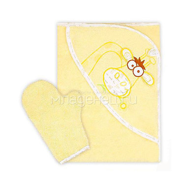 Полотенце-уголок Осьминожка Жираф с вышивкой махровое Желтое 0