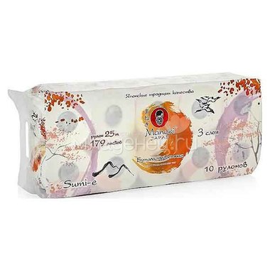 Туалетная бумага Maneki Sumi-e 3 слоя 3 слоя (10 рулонов в упаковке) белая с тиснением аромат Зеленого чая 25 м 0
