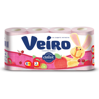 Туалетная бумага Veiro Classic  2-х слойная Розовая 8шт 0