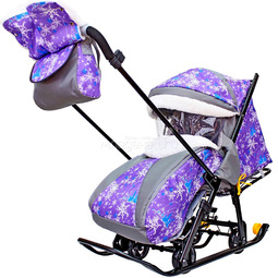 Санки-коляска SNOW GALAXY LUXE на больших мягких колесах сумка муфта Елки на Фиолетовом