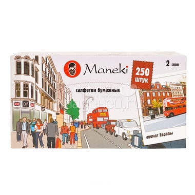 Салфетки бумажные Maneki Dream 2 слоя белые аромат Европы (250 шт в коробке) 3