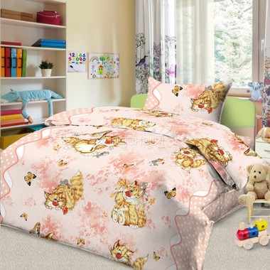 Комплект постельного белья детский Letto Кошки-мышки Розовый 0