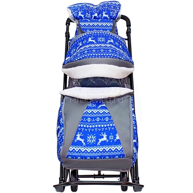 Санки-коляска SNOW GALAXY LUXE на больших мягких колесах сумка муфта Зимняя ночь Олени Синии 4