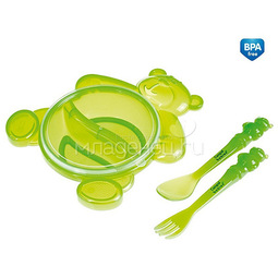 Набор посуды Canpol Babies Тарелка с крышкой, вилка и ложка (с 6 мес) зеленый