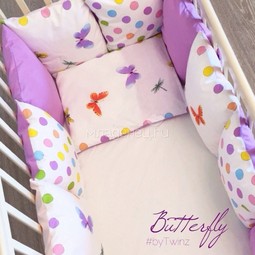 Комплект в кроватку ByTwinz с бортиками-подушками 6 предметов Бабочки