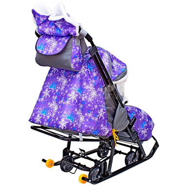 Санки-коляска SNOW GALAXY LUXE на больших мягких колесах сумка муфта Елки на Фиолетовом 5