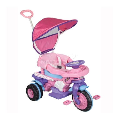 Велосипед трехколесный Pilsan "Maxi" с родительской ручкой Розово-фиолетово-голубой 0