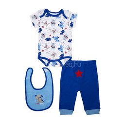 Комплект Bon Bebe Бон Бебе для мальчика: боди короткий,штанишки,нагрудник, цвет голубой-синий 