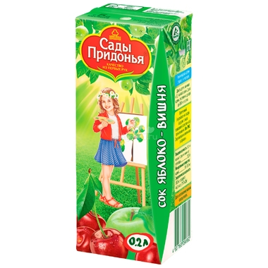 Сок Сады Придонья 200 мл (тетрапак) Яблоко с вишней (с 5 мес) 0