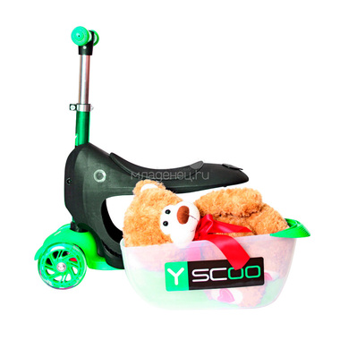 Каталка-самокат 3в1 Y-SCOO Mini Jump&Go со светящими колесами Green 6