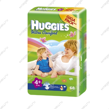 Подгузники Huggies Ultra Comfort Mega Pack 10-16 кг (68 шт) Размер 4+ 0