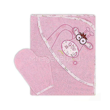 Полотенце-уголок Осьминожка Жираф с вышивкой махровое Розовое 0