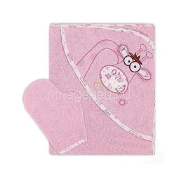 Полотенце-уголок Осьминожка Жираф с вышивкой махровое Розовое