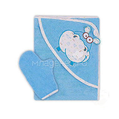 Полотенце-уголок Осьминожка Бегемот с вышивкой махровое Голубое 0