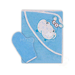 Полотенце-уголок Осьминожка Бегемот с вышивкой махровое Голубое