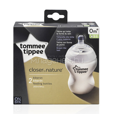 Бутылочки Tommee tippee Closer to nature С антиколиковым клапаном 2 шт 260 мл (с 0 мес) медл поток 1