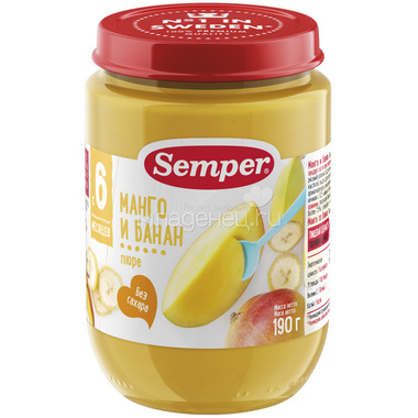 Пюре Semper фруктовое 190 гр Манго с бананом (с 6 мес) 0