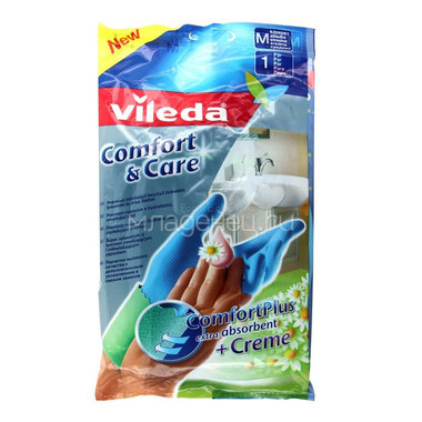Перчатки Vileda Comfort с кремом для чувствительной кожи рук (размер М) 0