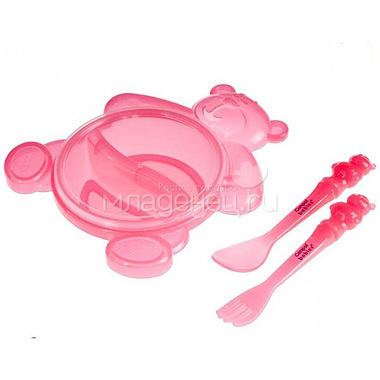 Набор посуды Canpol Babies Тарелка с крышкой, вилка и ложка (с 6 мес) розовый 0