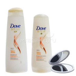 Набор уход за волосами Dove Блеск и Питание шампунь 250мл + бальзам-ополаскиватель 200мл+ зеркало