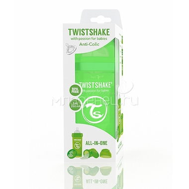 Бутылочка Twistshake 260 мл Антиколиковая (с 0 мес) зеленая 2