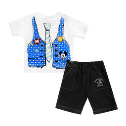 Комплект Дисней Микки футболка с коротким рукавом (рисунок галстук)и шорты, для мальчика. Голубой 