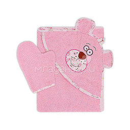 Полотенце-уголок Осьминожка Мишка с вышивкой махровое Розовое