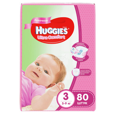 Подгузники Huggies Ultra Comfort Mega Pack для девочек 5-9 кг (80 шт) Размер 3 0