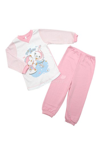 Пижама длинный рукав+брючки на манжете с принтом Soni Kids "Веселый улов", цвет розовый,белый,принт  0