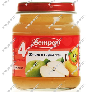 Пюре Semper фруктовое 125 гр Яблоко с грушей (с 4 мес) 0