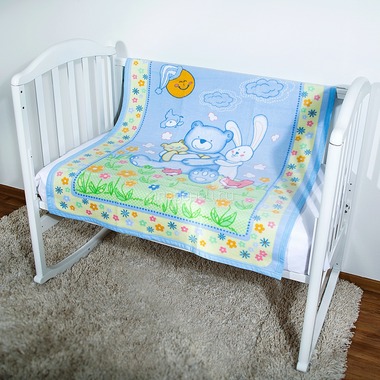 Одеяло Baby Nice байковое 100% хлопок 100х118 Мишка на лужайке (голубой, розовый, бежевый) 4