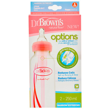 Бутылочка Dr. Brown's Options антиколиковая стандартная Розовая 250 мл (2 шт) 0