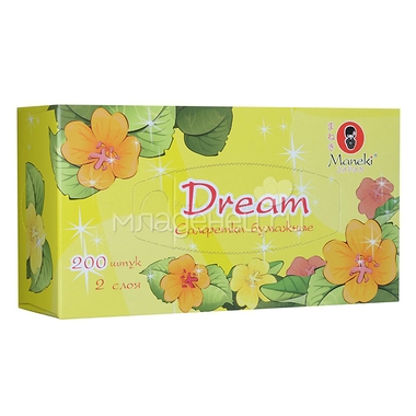Салфетки бумажные Maneki Dream 2 слоя белые (200 шт в коробке) 4