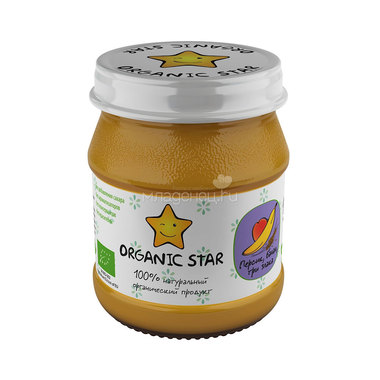Пюре Оrganic Star фруктовое 100 гр Персик банан 3 злака (с 6 мес) 0