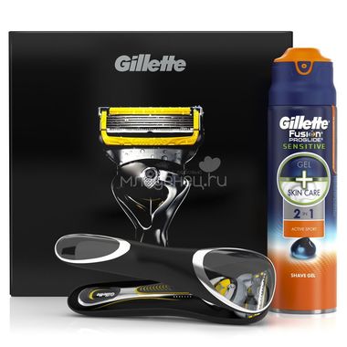 Подарочный набор Gillette Fusion ProShield Бритва с 1 кассетой + гель для бритья Active Sport 170 мл + чехол 0