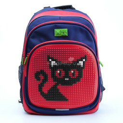 Рюкзак детский 4all KIDS Черная кошка Темно-синий / Красный + Пиксели
