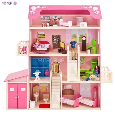 Кукольный домик PAREMO Нежность: 28 предметов мебели, 2 лестницы, гараж 0