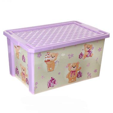 Ящик для хранения игрушек Little Angel X-Box Bears 57л на колесах Бежевый с розовым 0