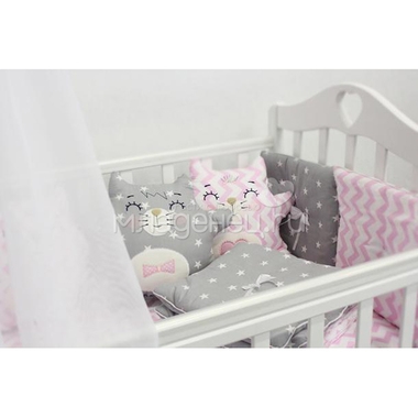 Комплект в кроватку ByTwinz Котики с игрушками Розово-серый 3