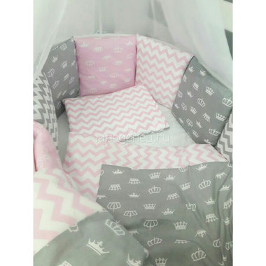 Комплект постельного белья ByTwinz для круглой кроватки Короны Розовые 0