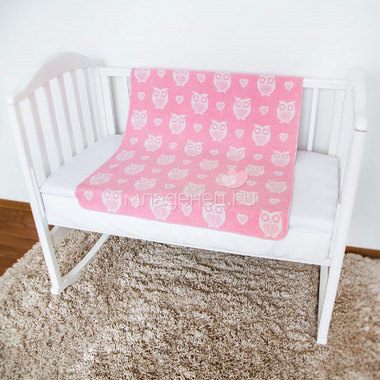 Одеяло Споки Ноки хлопковое подарочная упаковка отделка оверлок Дизайн Совы и сердечки Розовый 2