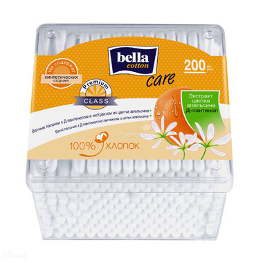 Ватные палочки Bella cotton care с Д-пантенолом и экстрактом цветка апельсина 200 шт 0