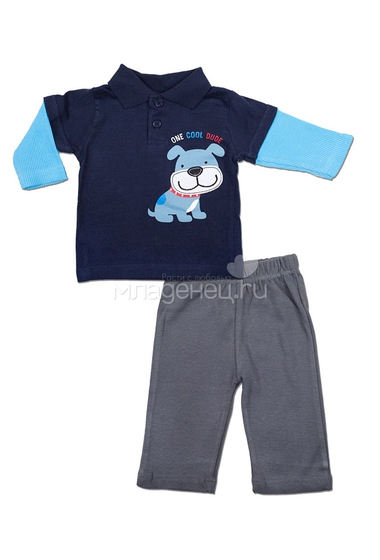Комплект Bon Bebe Бон Бебе для мальчика: футболка-поло и штанишки, цвет темно-синий/серый  0