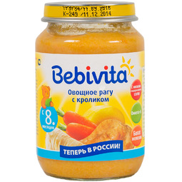 Пюре Bebivita овощи с мясом 190 гр С кроликом (с 8 мес)