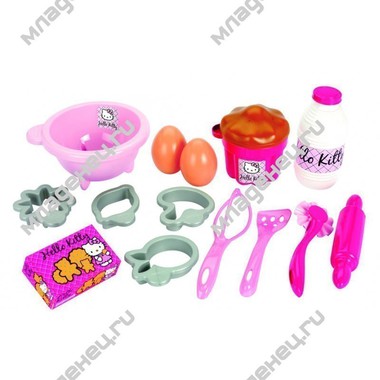 Игрушка для улицы Ecoiffier Набор посуды с продуктами Hello Kitty 17 предметов 0