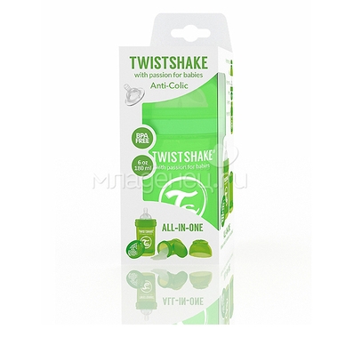 Бутылочка Twistshake 180 мл Антиколиковая (с 0 мес) зеленая 1