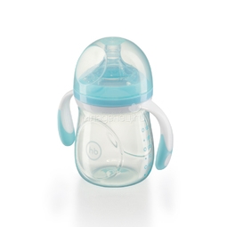 Бутылочка Happy Baby C ручками и  антиколиковой силиконовой соской 180 мл (с 0 мес) голубая