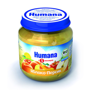 Пюре Humana фруктовое 125 гр Яблоко с персиком (с 5 мес) 0